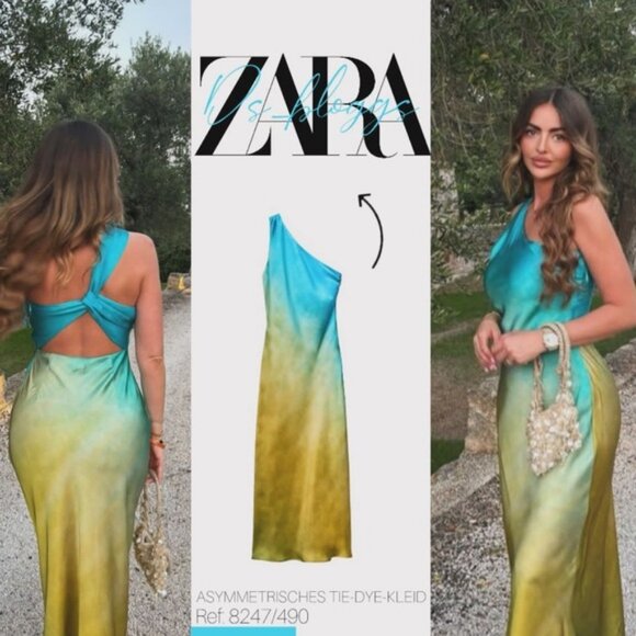 ZARA ASYMMETRICAL SATIN EFFECT TIE DYE DRESS - Picture 3 of 16
